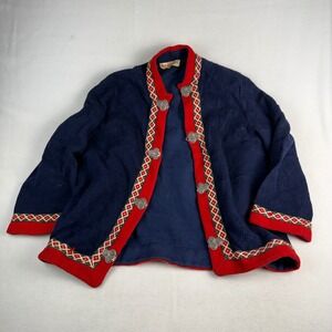 FR Bockelie Norway Vintage Wool Cardigan Navy Red Pewter Clasp Nordic Jacket 44